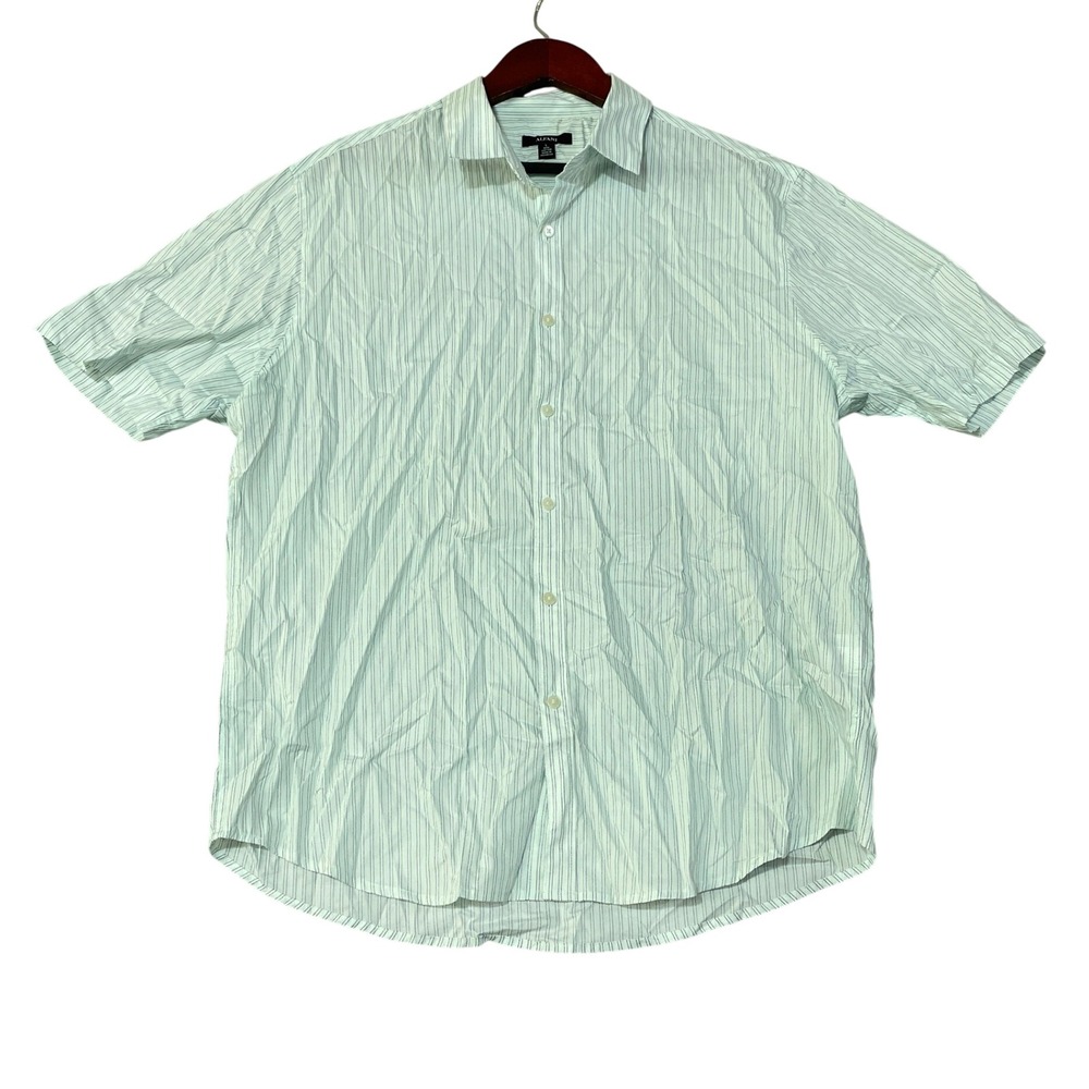NWOT Alfani Men's L  Pinstripe Short Sleeve Button Down Shirt Light Green Cotton